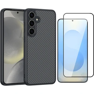 Samsung Galaxy S25 Plus Kılıf M-safe Şarj Özellikli Karbon Fiber Tasarımlı Zore Elnino Kapak + Cam Ekran Koruyucu
