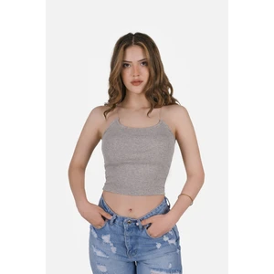 Kadın Şeffaf Askılı Gri Kaşkorse Yazlık Şık Body Crop
