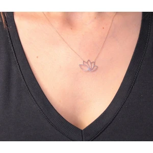 Fasek Gold Gümüş Kolye -  925 Ayar Gümüş Kolye-Lotus Çiceği Uğur Kolyesi-Hediye Lotus Çiçeği Gümüş Kolye