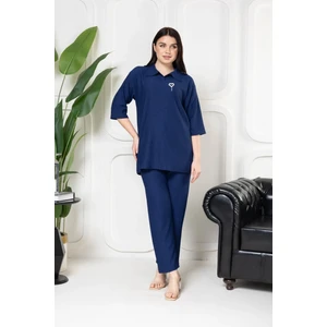 Broşlu Günlük Patlı Gömlek Yaka Pantolon Takım Alt Üst Takım