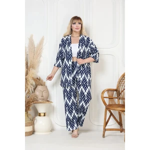 Desenli Kimono Hırkalı 2li Alt Üst Takım Bürümcük Kumaş Yazlık 2xl-6xl Oversize