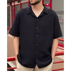 Erkek, apaş yaka, Oversize, %100 pamuk, Müslin dokuma, Kısa kollu gömlek G14