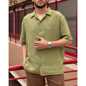 Erkek, apaş yaka, Oversize, %100 pamuk, Müslin dokuma, Kısa kollu gömlek G14