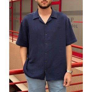 Erkek, Apaş Yaka, Oversize, %100 Pamuk, Müslin Dokuma, Kısa Kollu Gömlek G14