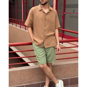 Erkek, apaş yaka, Oversize, %100 pamuk, Müslin dokuma, Kısa kollu gömlek G14