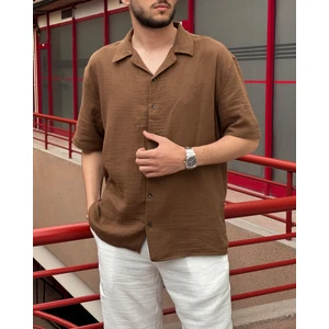 Erkek, apaş yaka, Oversize, %100 pamuk, Müslin dokuma, Kısa kollu gömlek G14