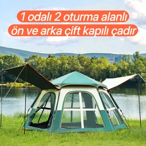 Tam Otomatik Su ve Rüzgar Geçirmez Gölgelikli Altıgen Çadır Aile Çadırı 280*240*155 cm