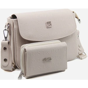 Just Polo Kadın Taba Baskı Desenli Kolon Askılı 3 Bölmeli Omuz Çantası ve Cüzdan Kombini MDS2184-1002