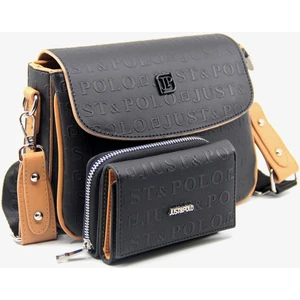 Just Polo Kadın Taba Baskı Desenli Kolon Askılı 3 Bölmeli Omuz Çantası ve Cüzdan Kombini MDS2184-1002