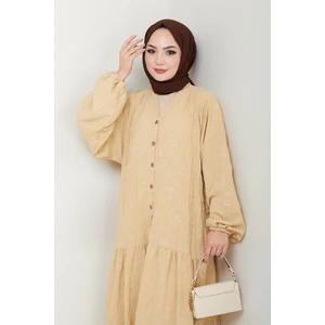 Cense Yarım Düğmeli Elbise 1496 - Bej