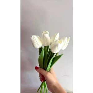 6 Adet Beyaz Lale Islak Görünümlü Yapay Lale Lüx
