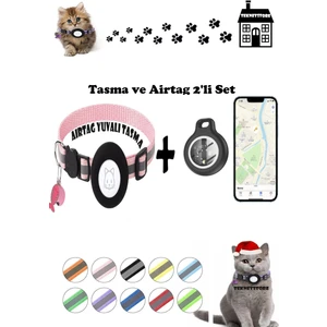 Takip Cihazı ve Airtag Yuvalı Kedi Tasması 2'li Set Ios Uyumlu Boyun Tasması GPS