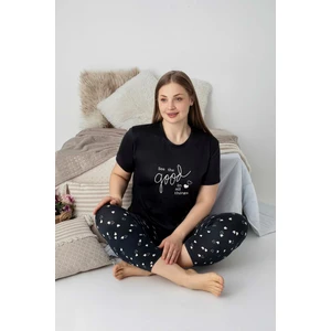 Kadın Bisiklet Yaka Düğmesiz Battal Kesim Viskon Yazlık Kısa Kol Büyük Beden Pijama Takımı