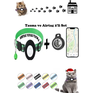 Takip Cihazı ve Airtag Yuvalı Kedi Tasması 2'li Set Ios Uyumlu Boyun Tasması GPS
