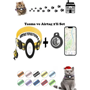Takip Cihazı ve Airtag Yuvalı Kedi Tasması 2'li Set Ios Uyumlu Boyun Tasması GPS