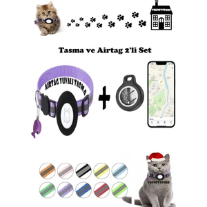 Takip Cihazı ve Airtag Yuvalı Kedi Tasması 2'li Set Ios Uyumlu Boyun Tasması GPS