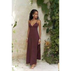 Onella Askılı Bordo Uzun Elbise