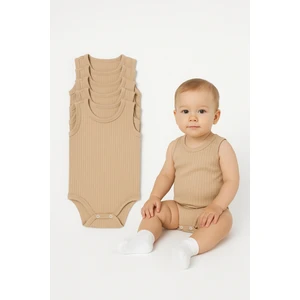 5'li Fitilli Çıtçıtlı Bebek Zıbın Seti Pamuklu Atlet Body Yazlık Kolsuz Bebek Zıbın Tulum Ribana