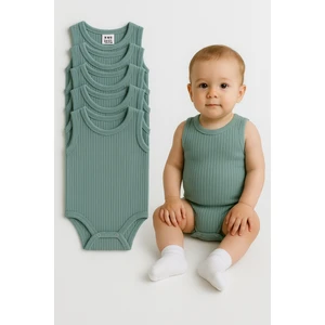 5'li Fitilli Çıtçıtlı Bebek Zıbın Seti Pamuklu Atlet Body Yazlık Kolsuz Bebek Zıbın Tulum Ribana