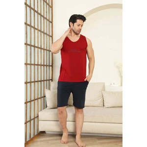 Erkek Bisiklet Yaka Düğmesiz %100 Pamuk Atlet Sporcu Kol Cepli Şortlu Pijama Takımı