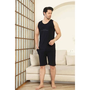 Erkek Bisiklet Yaka Düğmesiz %100 Pamuk Atlet Sporcu Kol Cepli Şortlu Pijama Takımı