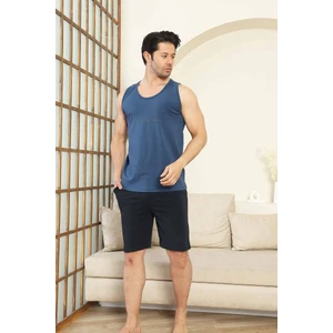 Erkek Bisiklet Yaka Düğmesiz %100 Pamuk Atlet Sporcu Kol Cepli Şortlu Pijama Takımı