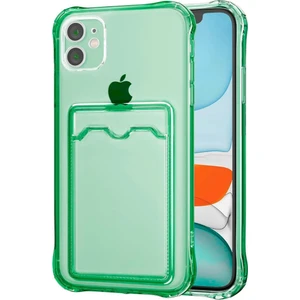 Apple iPhone 12 Mini Kılıf Darbe Emici Köşe Korumalı Kartlıklı Cüzdanlı Silikon Kapak - Yeşil