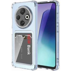 Tecno Spark 30C Kılıf Darbe Emici Köşe Korumalı Kartlıklı Cüzdanlı Silikon Kapak - Şeffaf