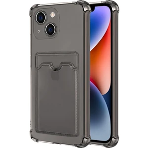 Apple iPhone 13 Mini Kılıf Darbe Emici Köşe Korumalı Kartlıklı Cüzdanlı Silikon Kapak - Füme