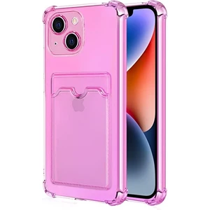 Apple iPhone 13 Mini Kılıf Darbe Emici Köşe Korumalı Kartlıklı Cüzdanlı Silikon Kapak - Pembe