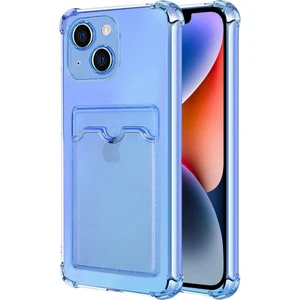 Apple iPhone 13 Mini Kılıf Darbe Emici Köşe Korumalı Kartlıklı Cüzdanlı Silikon Kapak - Mavi