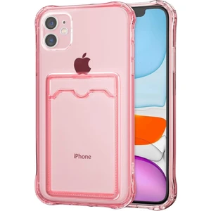 Apple iPhone 12 Mini Kılıf Darbe Emici Köşe Korumalı Kartlıklı Cüzdanlı Silikon Kapak - Pembe