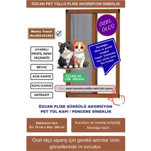Kedi Sinekliği Pilise [En 70 xBoy 140 cm] Pileli Sürgülü Akordiyon kayar Plise  Kedi pencere Sineklik 