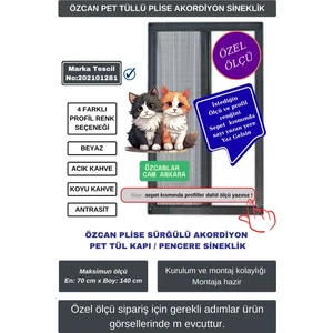 Kedi Sinekliği Pilise Pileli Sürgülü Akordiyon kayar Plise  Kedi kapı pencere Sineklik 