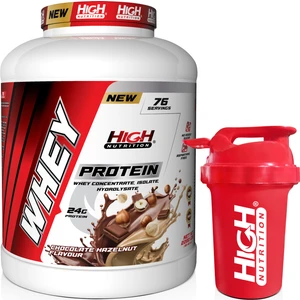 High Nutrition Whey Protein 2280 gr Çikolata Fındık Aromalı Protein Tozu 24 gr Protein 76 Servis Shaker Hediye