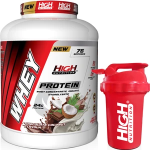High Nutrition Whey Protein 2280 gr Çikolata Hindistan Cevizi Aromalı Protein Tozu 24 gr Protein 76 Servis Shaker Hediye