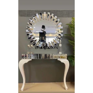 Erka Dizayn Ayna-Ultra Lüks Dresuar-Piyano-Ayna Takımı Seti-Çekmeceli Gümüş Renk
