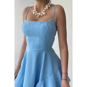 Zishan Fashion Ince Askılı Bebe Mavi Elbise Siyah Mezuniyet Elbisesi 102