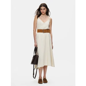 Kadın  Keten Relaxed Askılı Bej Elbise