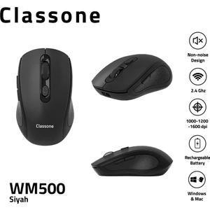 WM500 2.4 Ghz Şarj Edilebilir Kablosuz Mouse -Siyah