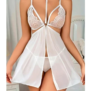 Yırtmaçlı Dantel Tül Gecelik Tanga Takım