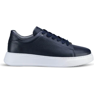 Erkek Lacivert  Deri Esnek Taban Bağcıklı Casual Ayakkabı Sneaker