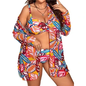 Yaz Renkli Bikini Yeni Üç Parçalı Takım Bölünmüş Mayo Baskı Büyük Boy Mayo (Yurt Dışından)