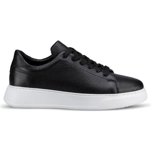 Erkek Siyah  Deri Esnek Taban Bağcıklı Casual Ayakkabı Sneaker