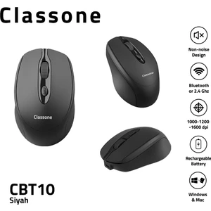 CBT10 Bluetooth + 2.4 Ghz Şarj Edilebilir Kablosuz Mouse - Siyah