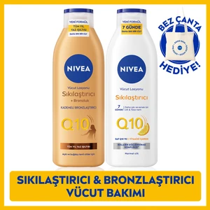 Q10 Sıkılaştırıcı Vücut Losyonu 250ml Ve Bronzlaştırıcı Vücut Losyonu 200ml, Bez Çanta Li