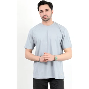 Erkek Bisiklet Yaka Basic Pamuklu T-Shirt Gri - 2271