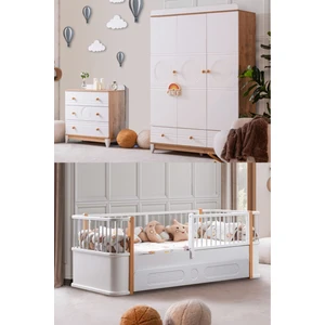 Antalya Çocuk Odası Takımı, Antalya Yavrulu Karyola, Alvin 3 Kapaklı Dolap, Şifonyer - Ceviz