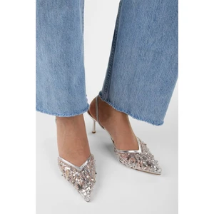 Kadın Melina Gümüş Tül Pul Boncuk Işlemeli Stiletto
