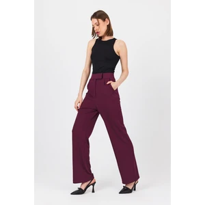 Bordo Beli Cırtlı Rahat Palazzo Pantolon 4055A